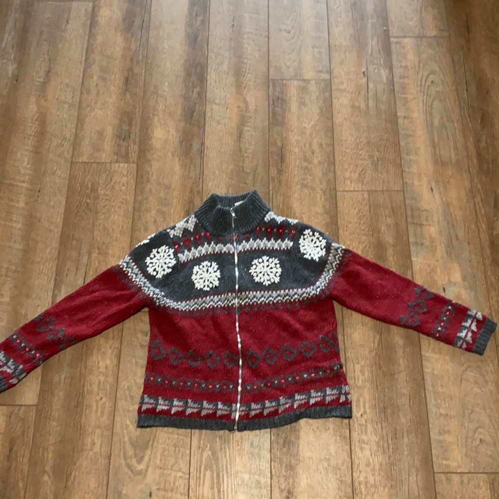 Holiday zip up sweater. 13% wool
